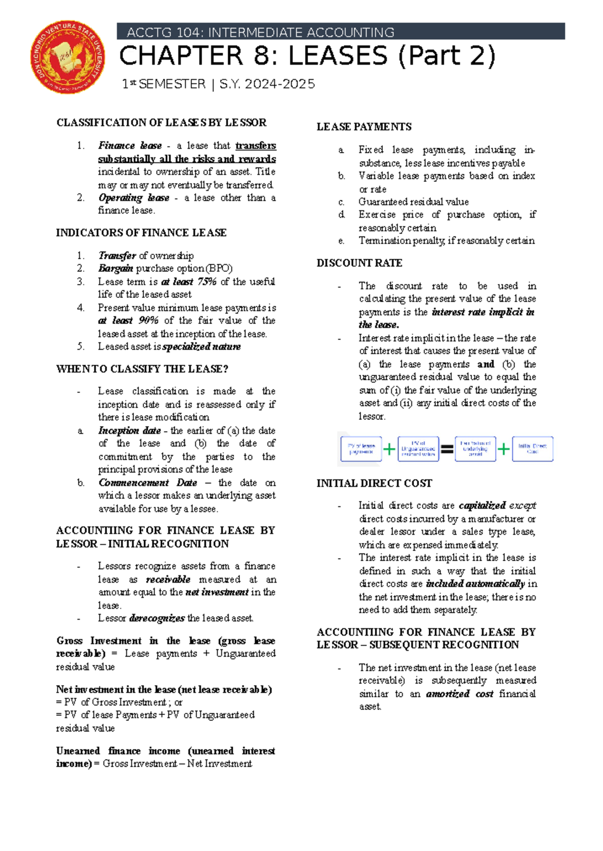 ACCTG 104 - Chapter 8: Classification and Accounting for Leases - Studocu