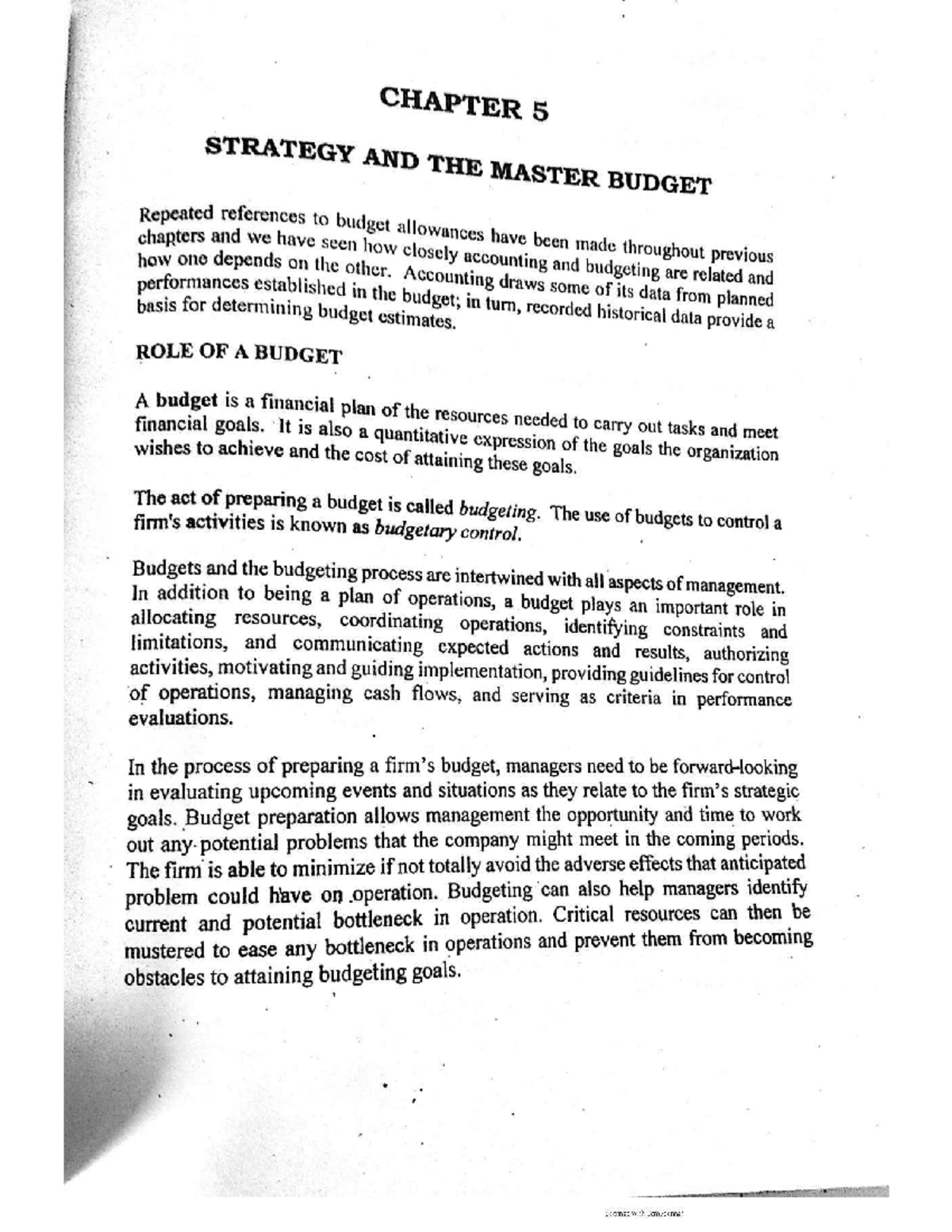 AEC 211 CH5 pt - strat cost - CHAPTER 5 STRATEGY AND THE MASTER BUDGET ...