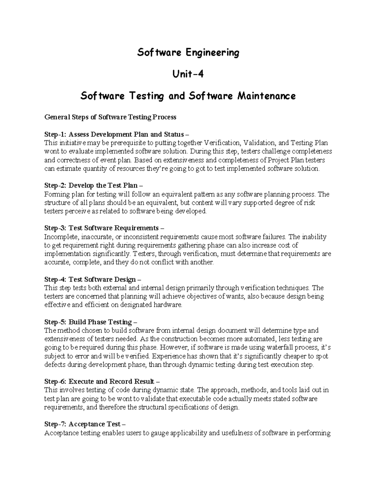 SE 101: Software Testing Process and Methodologies Notes - Studocu