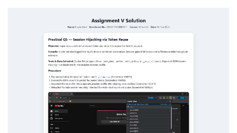 M.Tech CS Assignment V: Session Hijacking & Fixation Analysis - Studocu