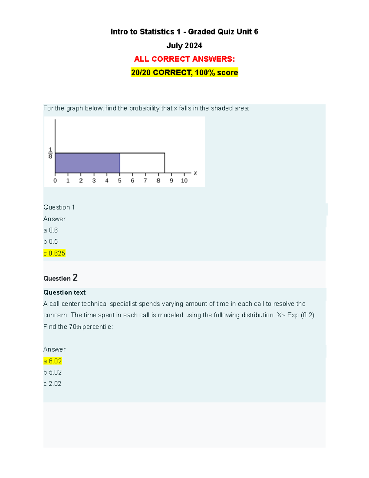 Intro to Statistics 1 - Graded Quiz Unit 6 - MATH 1280 - Intro to ...