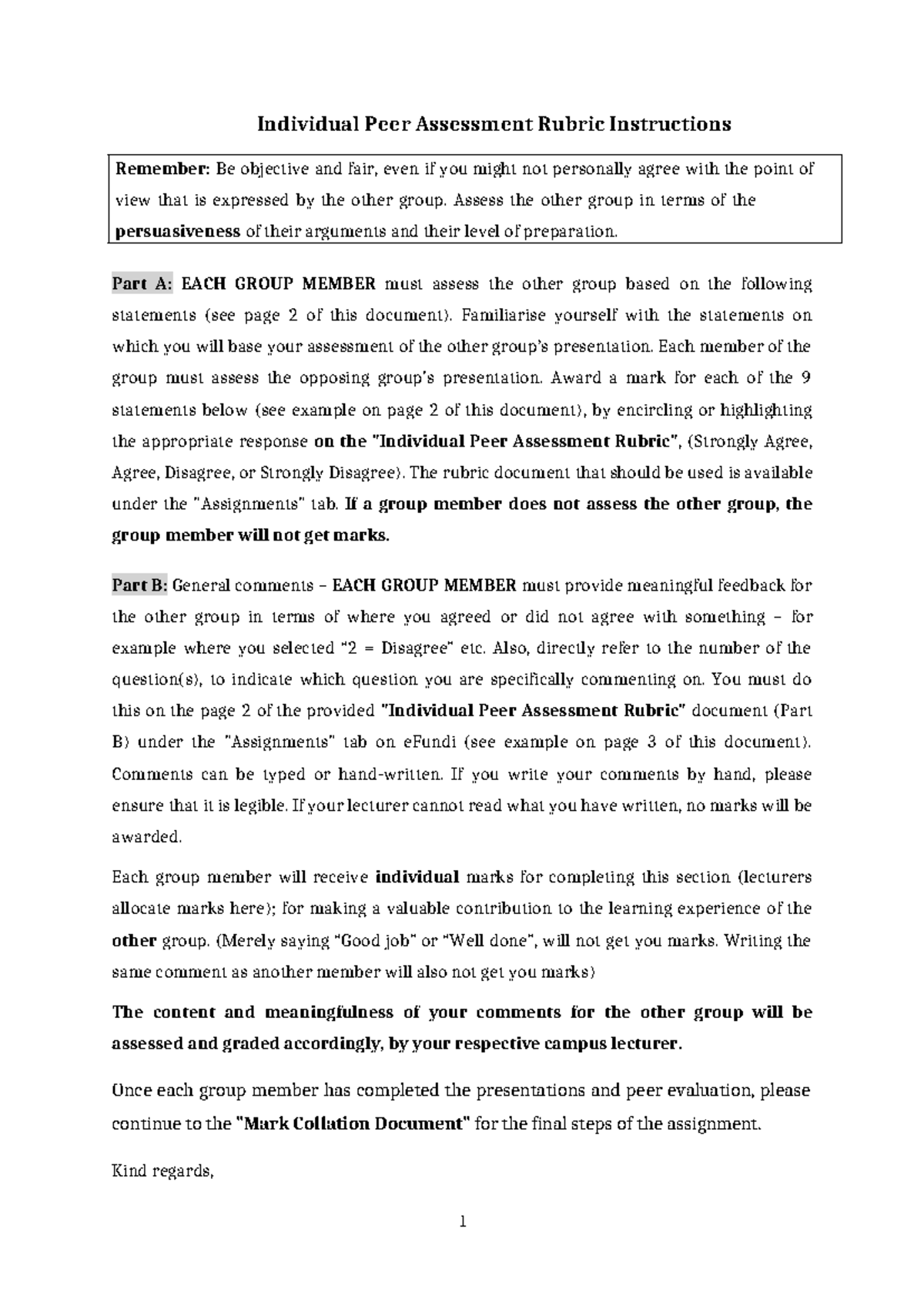 Individual Peer Assessment Rubric Instructions 2024 - IURI 274 - Studocu