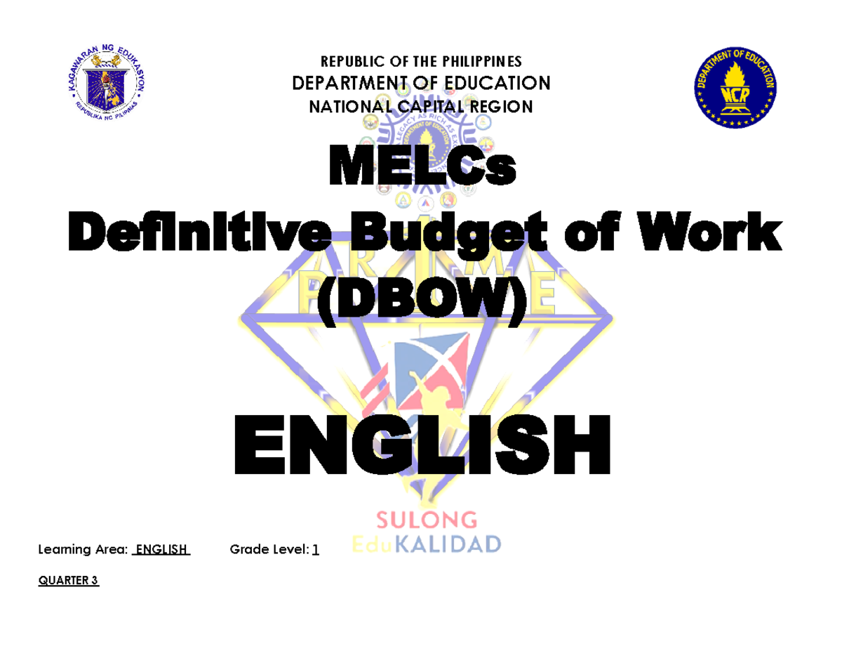English DBOW: Definitive Budget of Work for Grade 1 & 4 - Studocu