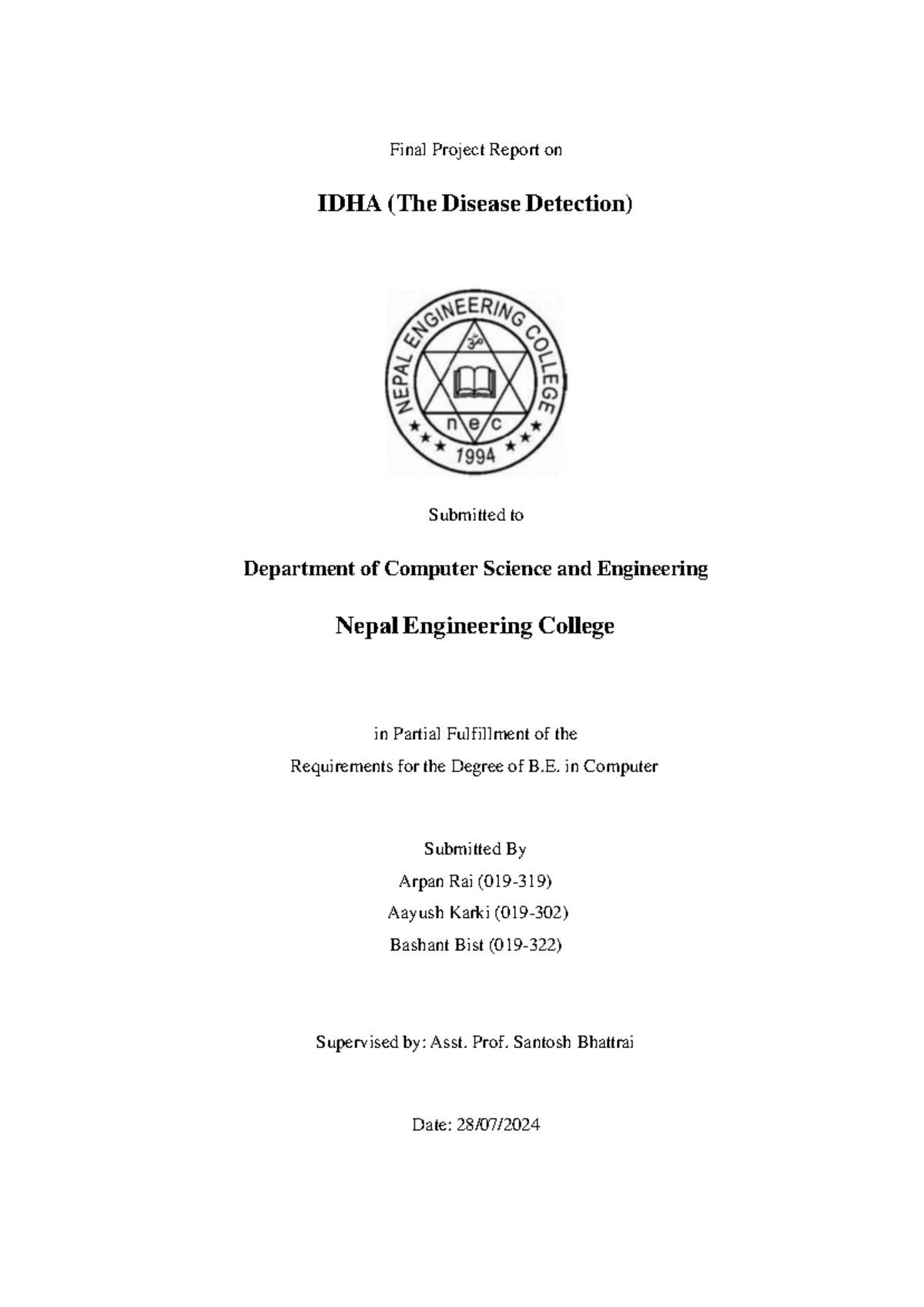 Final Project Report: Disease Detection System (IDHA) Using ML ...