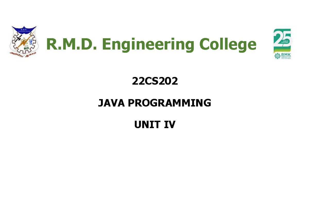 JAVA PROGRAMMING - R.M. Engineering College 22CS JAVA PROGRAMMING UNIT ...