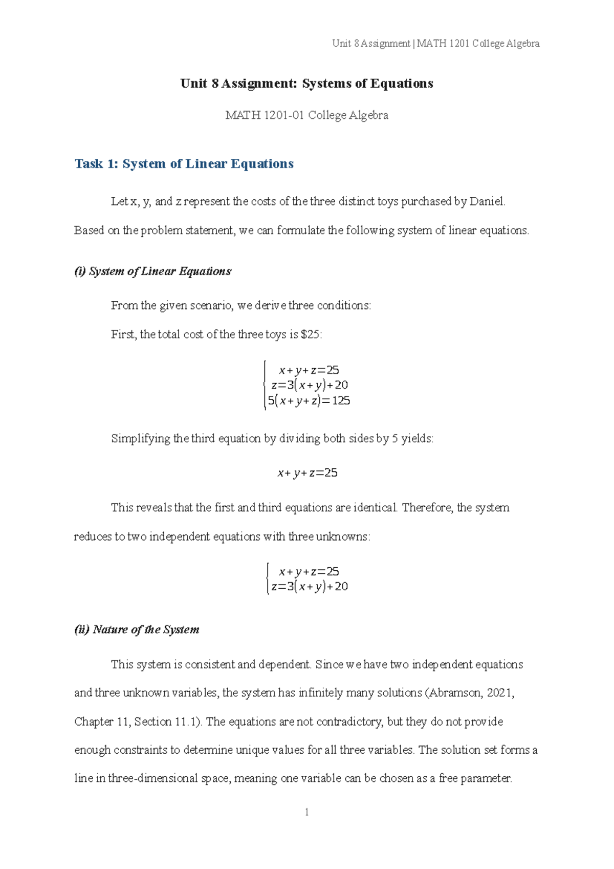 Unit 8 Assignment Solutions MATH 1201 College Algebra - Studocu