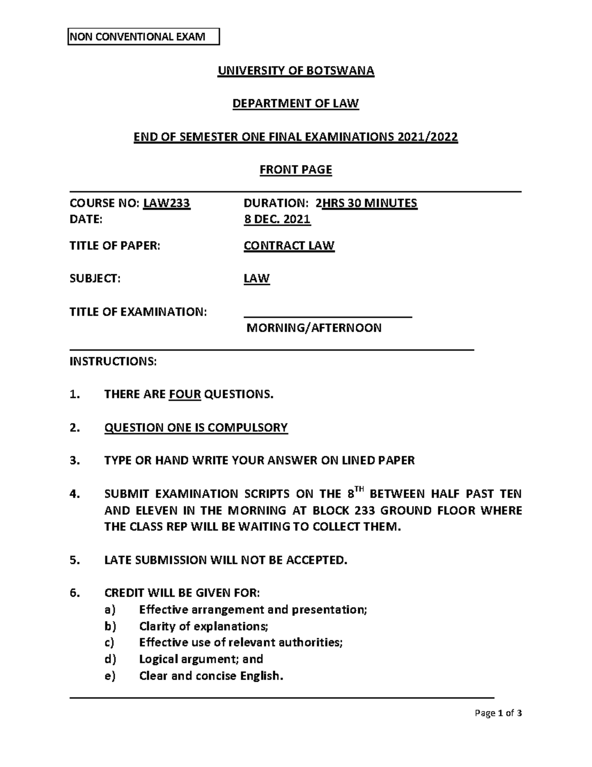 Final Exam Notes for LAW 233: Contract Law, 2021 (60% of Total) - Studocu