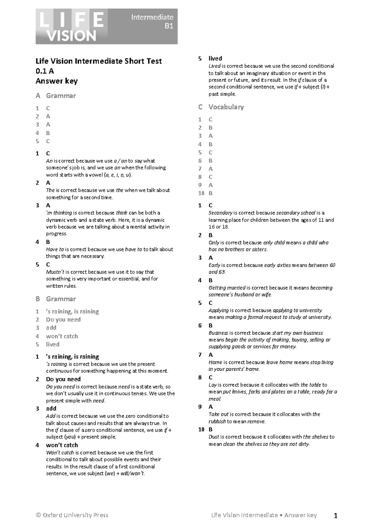 Life Vision INT Unit Test 1: Speaking & Writing Activities - Studocu