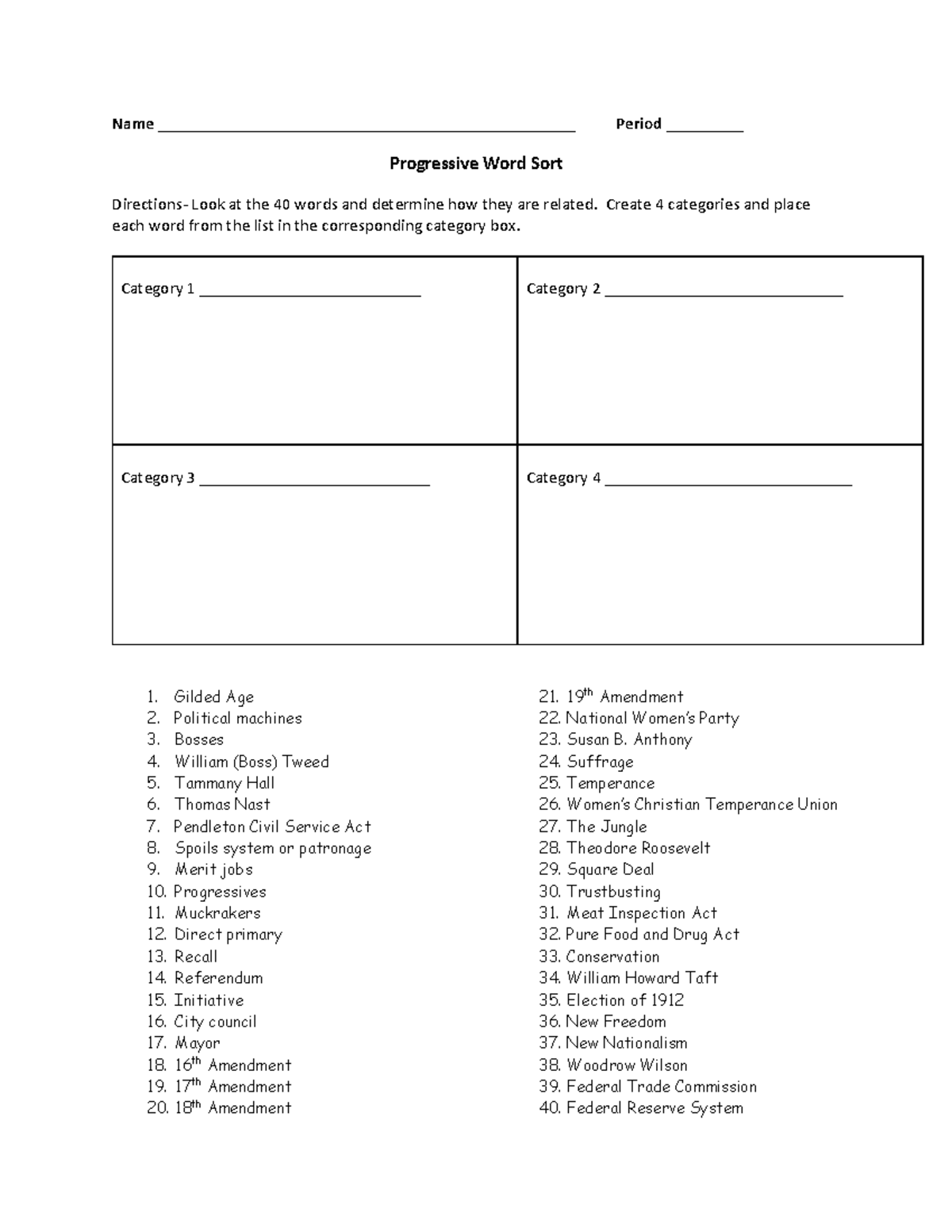 HPS Progressive Word Sort: Categorizing Key Historical Terms - Studocu