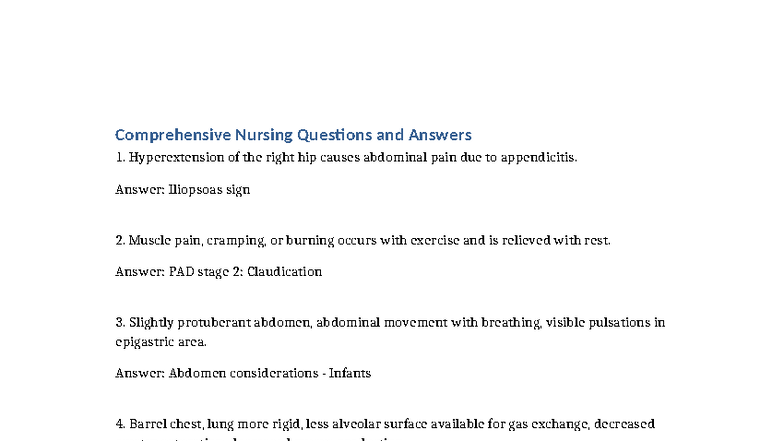 NUR 101: Comprehensive Nursing Q&A for Exam Preparation - Studocu