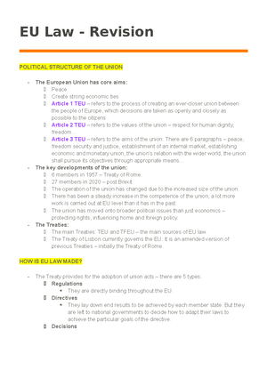 EU Law Tutorials - Extra notes - EU Law Tutorials. Tutorial One: 1 the ...