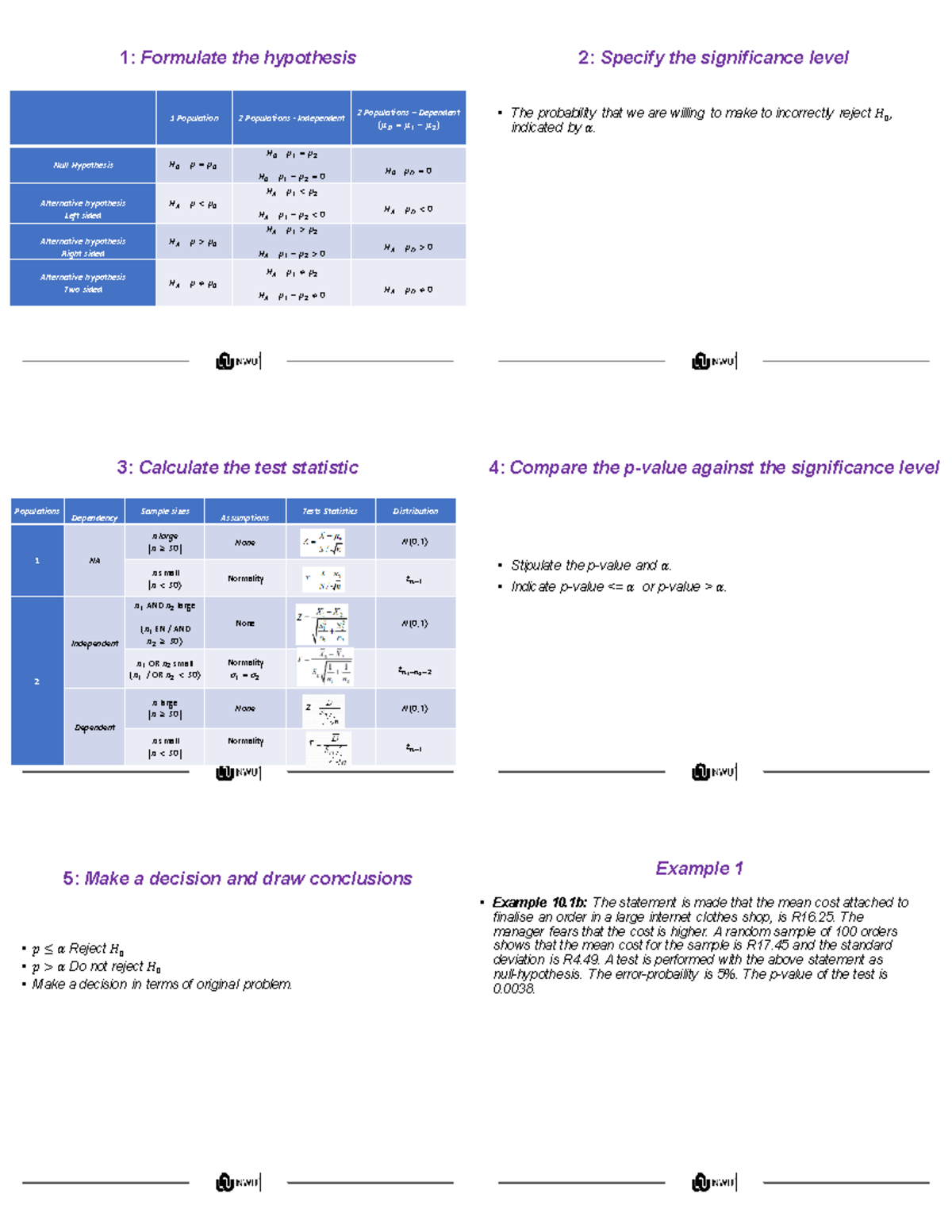Hypothesis testing and significance levels in STTN - noinfr - Studocu