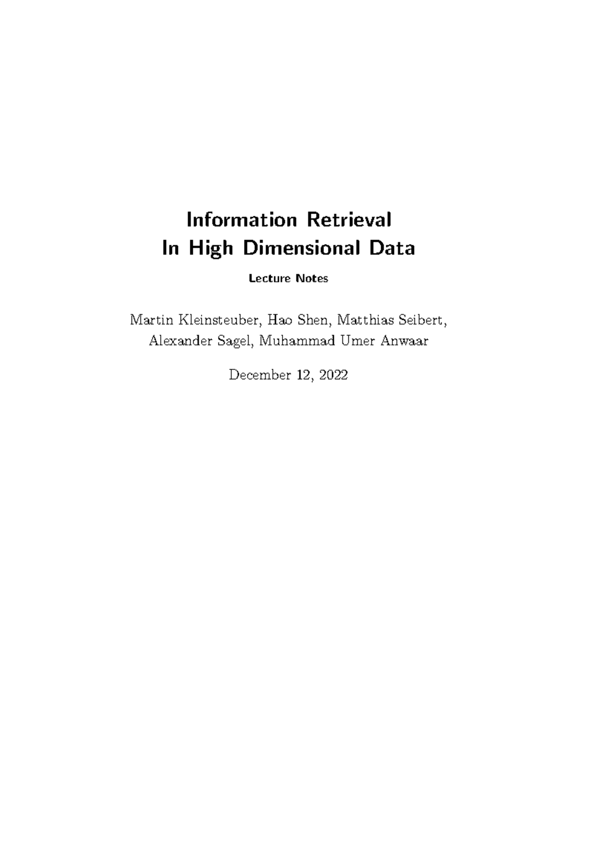 Information Retrieval In High Dimensional Data - Information Retrieval ...