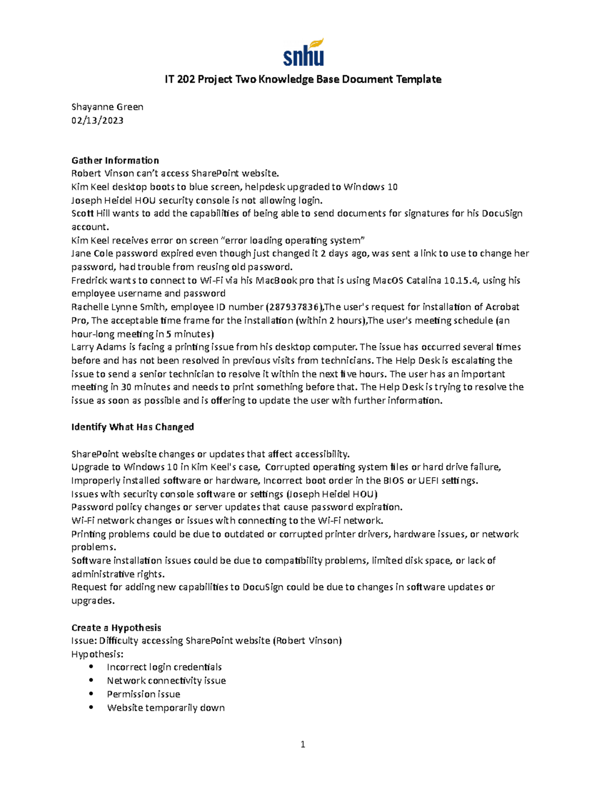 IT 202 Project Two Module 7: Resolving User Tech Issues - Studocu