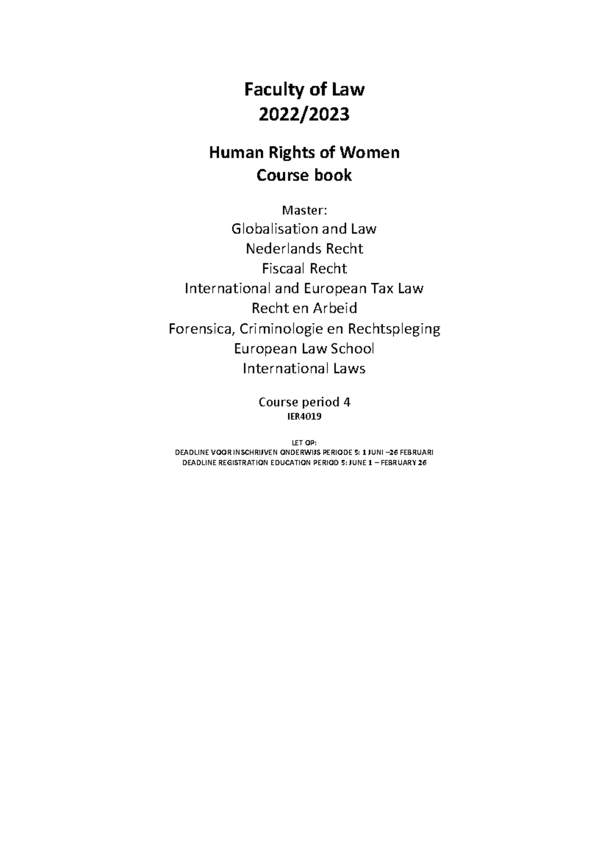 Syllabus IER: Human Rights of Women Course Overview and Assessment ...