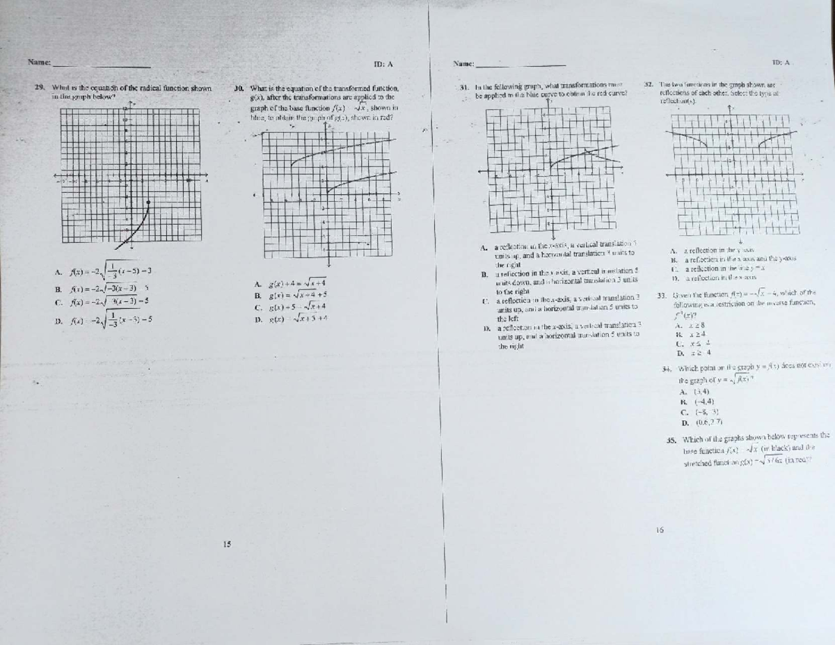Combined Review Unit 2: Radical Functions and Transformations - Studocu