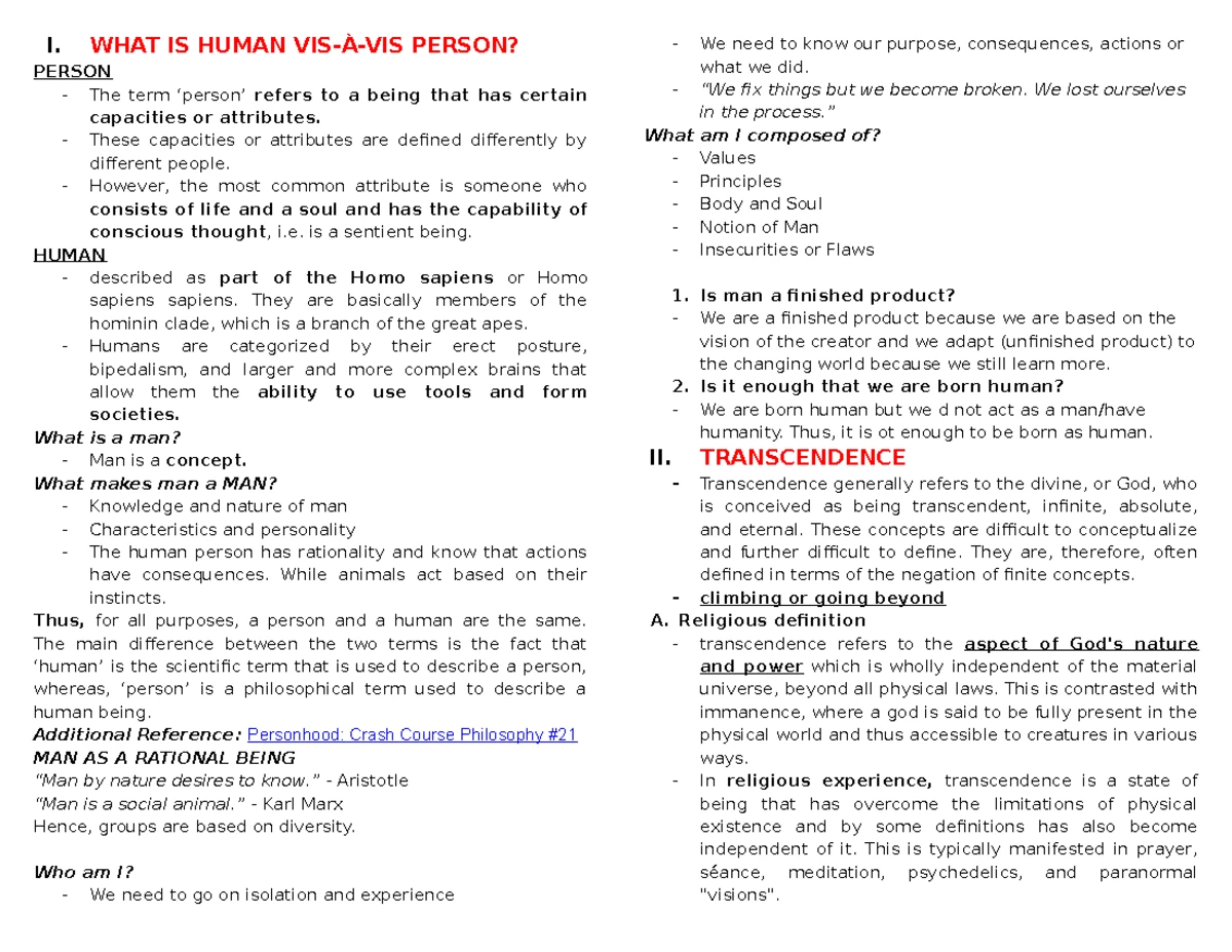 Introduction to the Philosophy of the Human Person - Module 2 - Studocu