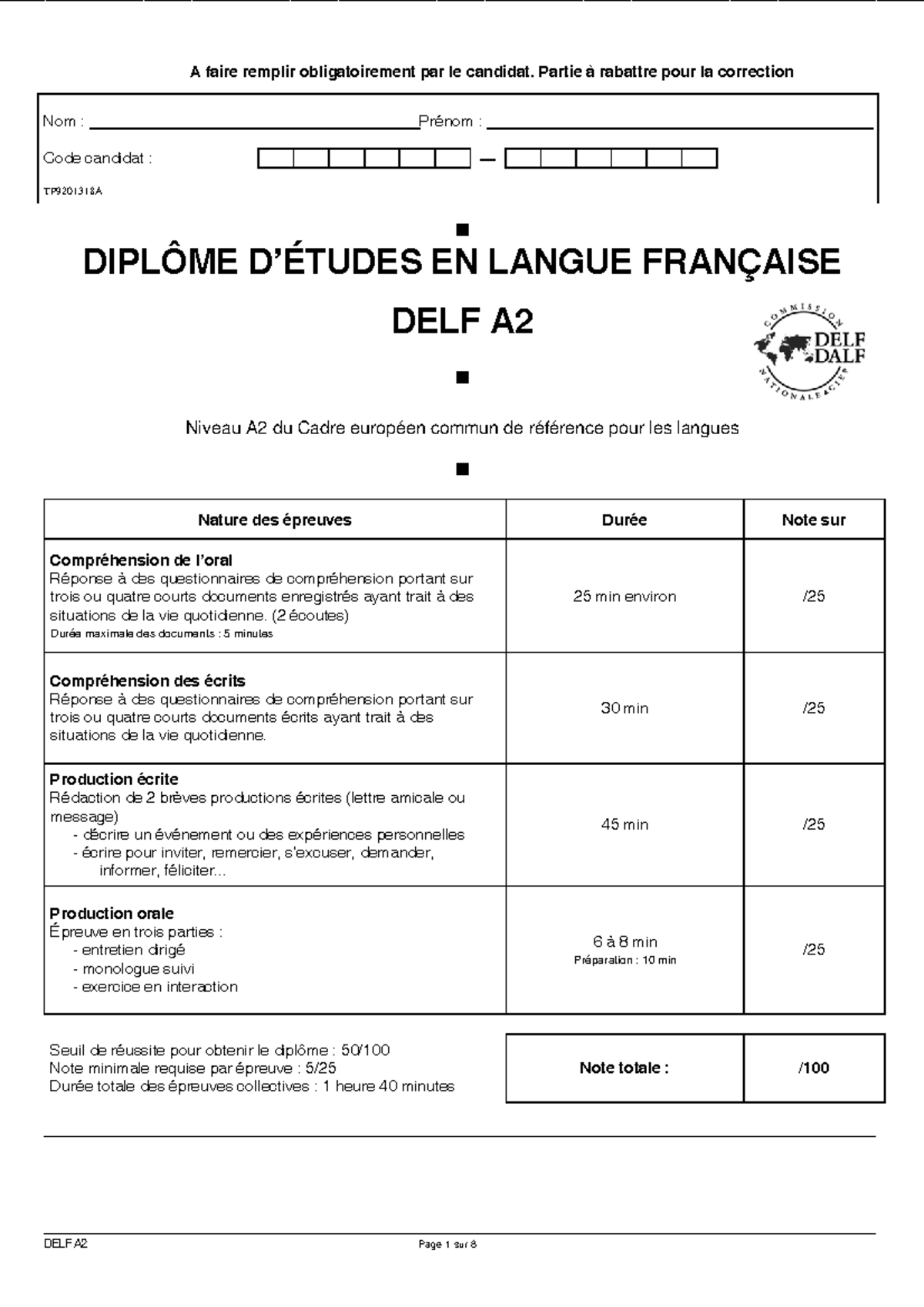 DELF A2 Épreuves Collectives : Compréhension et Production Écrite - Studocu