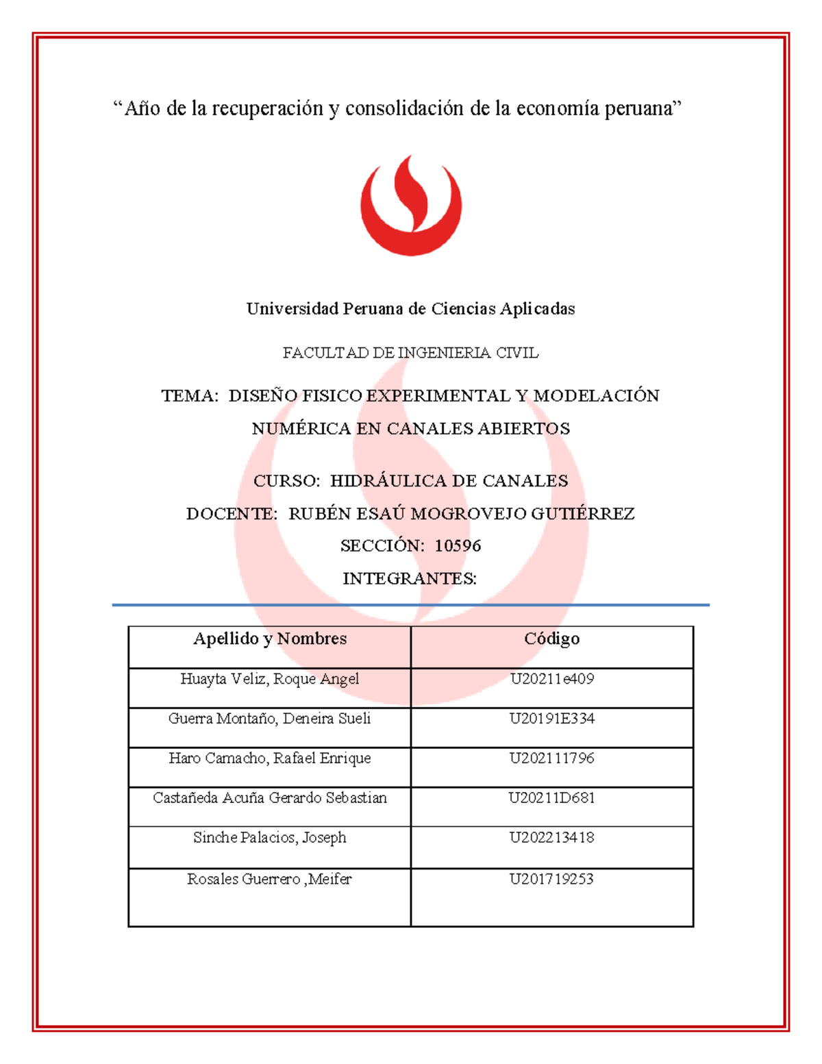 Informe Final: Diseño de Canal Rectangular en Hidráulica de Canales (HID-10596) - Document Preview