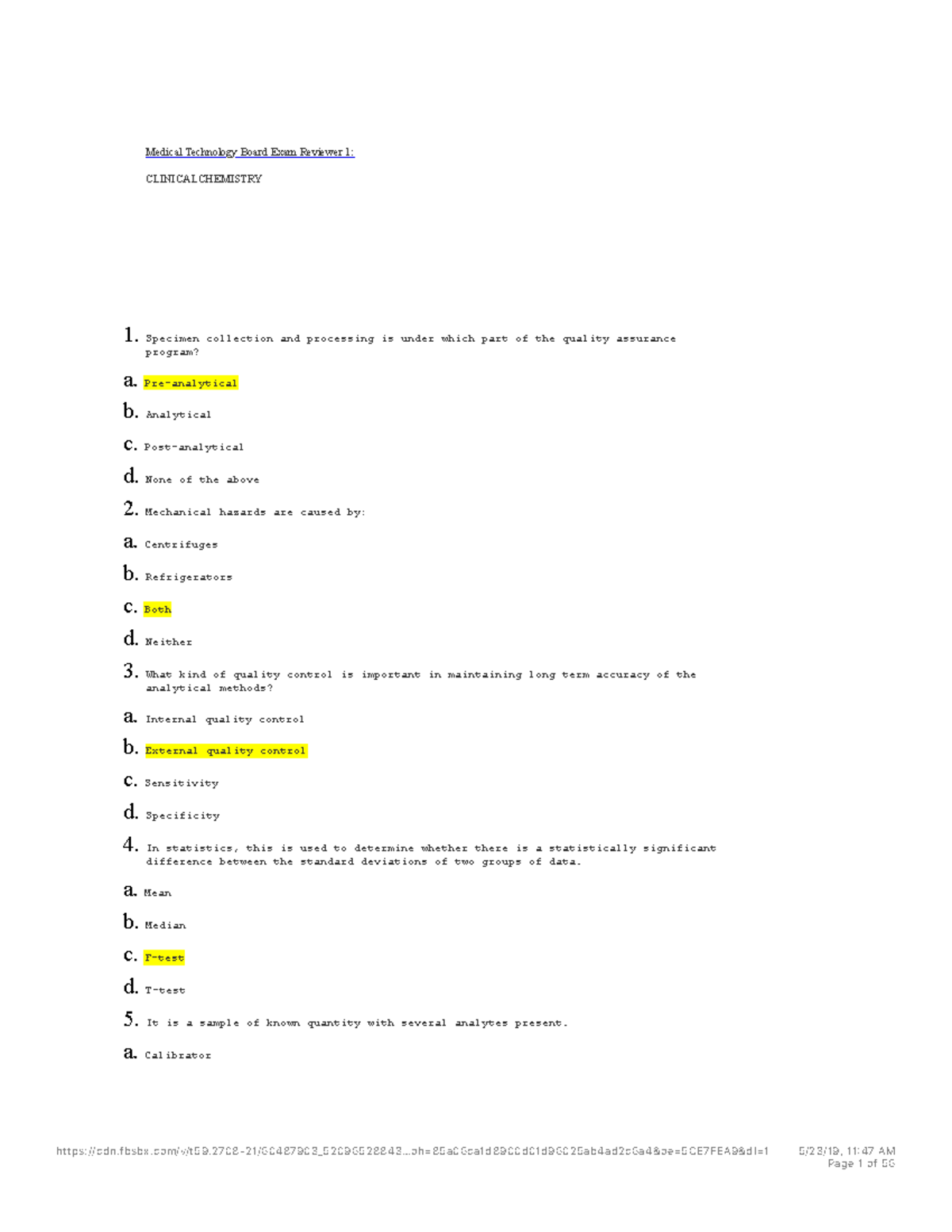 Medtech (CLINICAL CHEMISTRY) Board Exam Reviewer Guide - Studocu