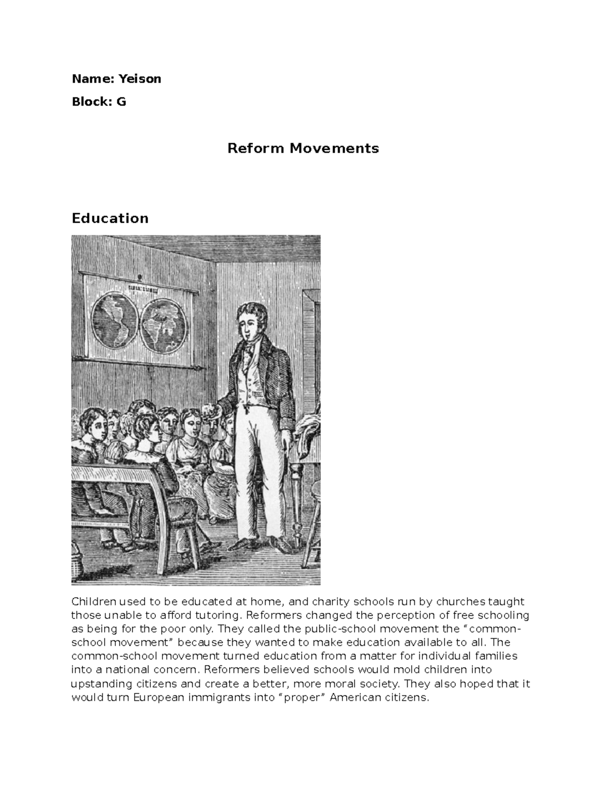 Reform Movements DONE - idk - Name: Yeison Block: G Reform Movements ...