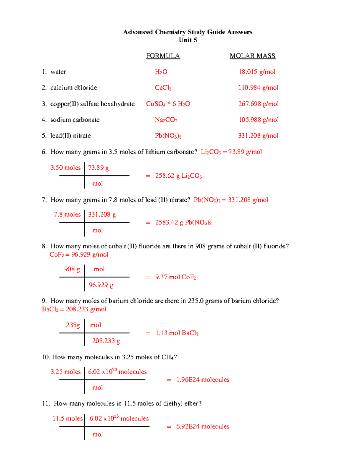 Advanced Chemistry Study Guide Answers - Unit 5 - Studocu