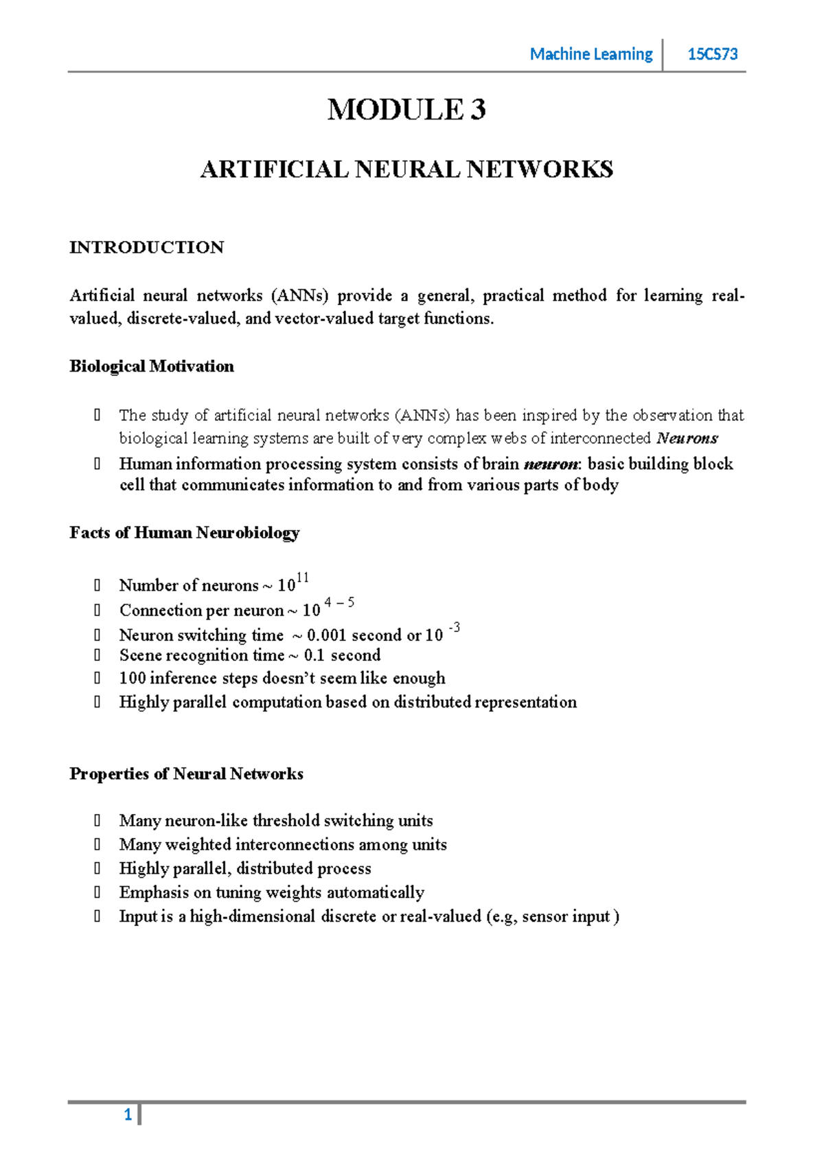 Module 3: Notes on Artificial Neural Networks (ANNs) and Backpropagation - Document Preview
