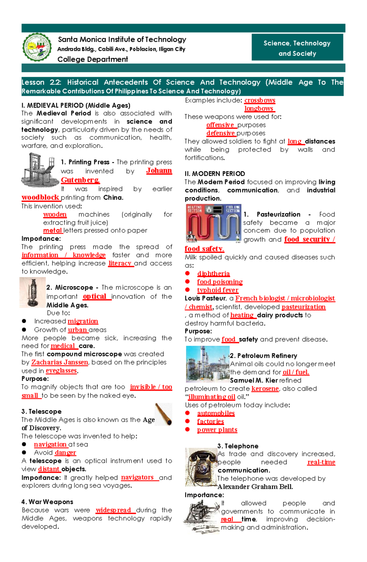 Lesson 2.2: Historical Antecedents of Science & Tech (Middle Ages to PH ...