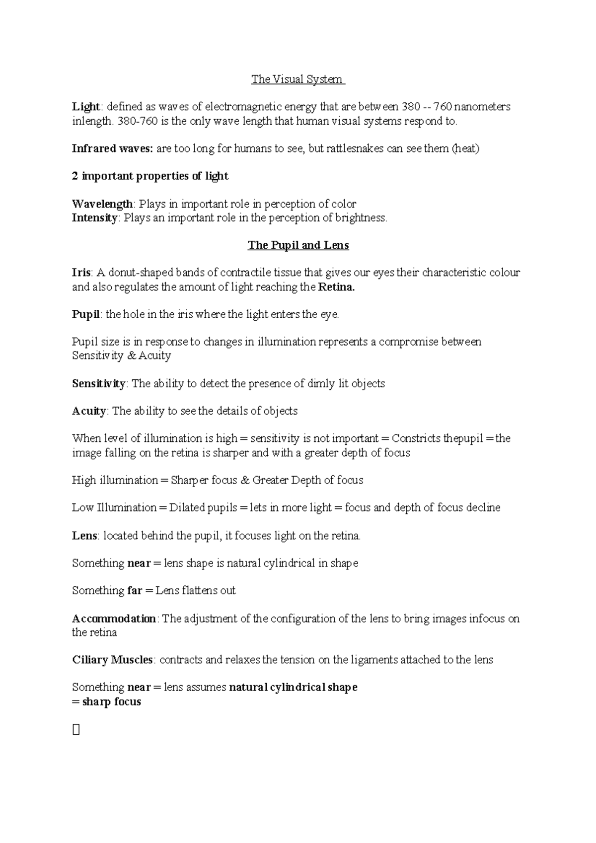 The Visual System - PSY 101 Lecture Notes on Vision and Perception ...