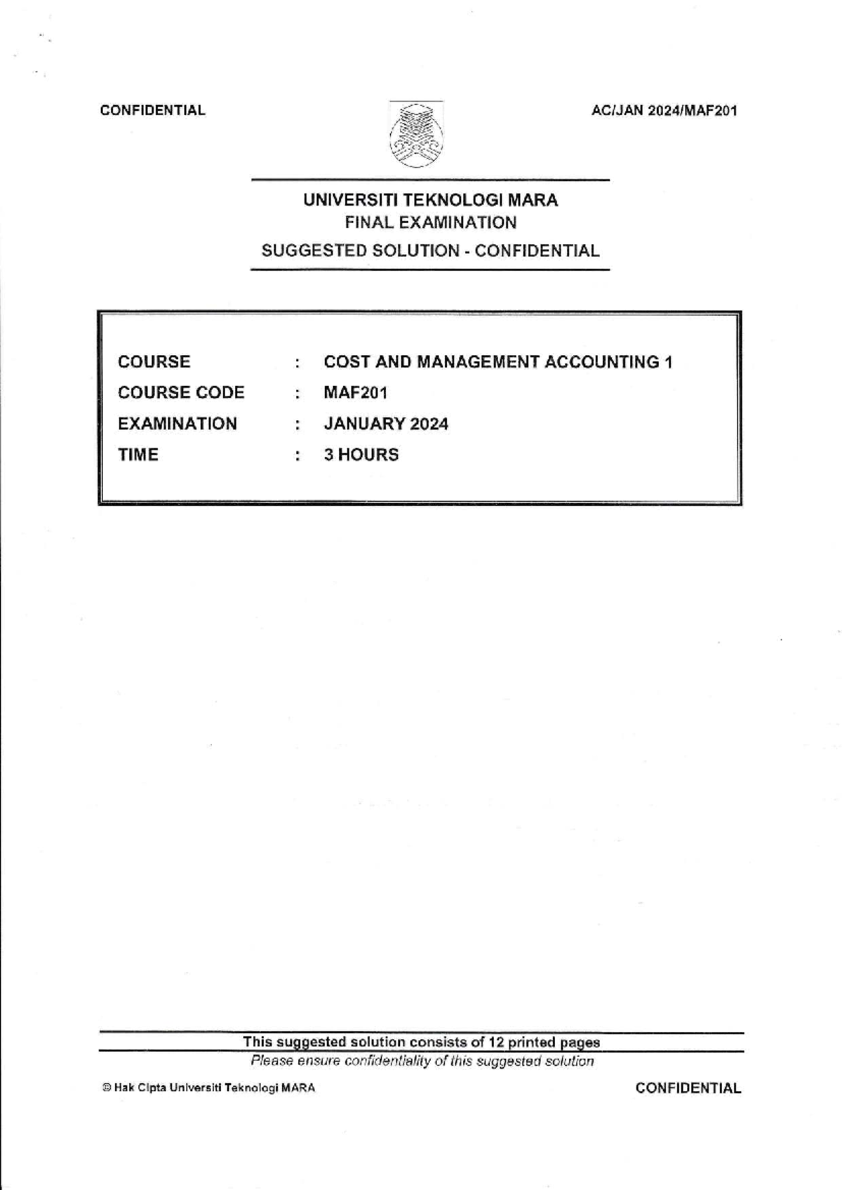MAF201 Final Exam Suggested Solutions - January 2024 - Studocu