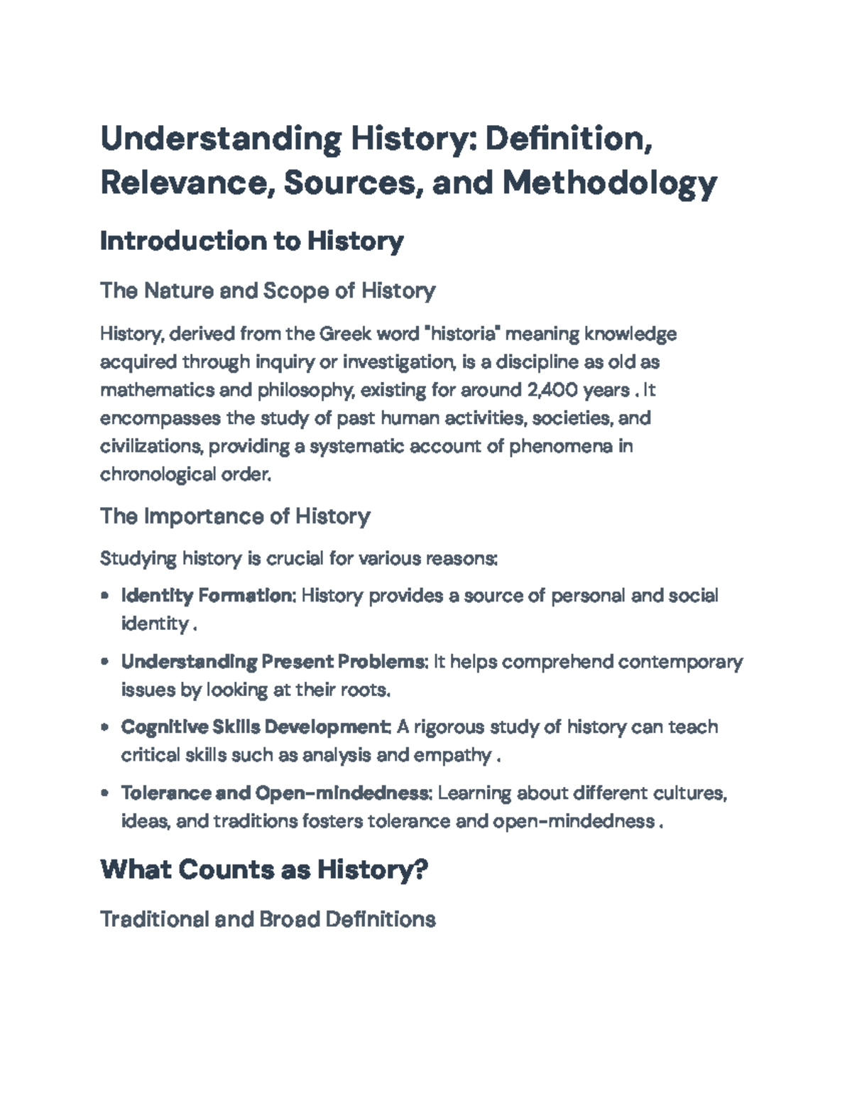 Exploring History: Concepts, Importance, and Sources (HIST101) - Studocu