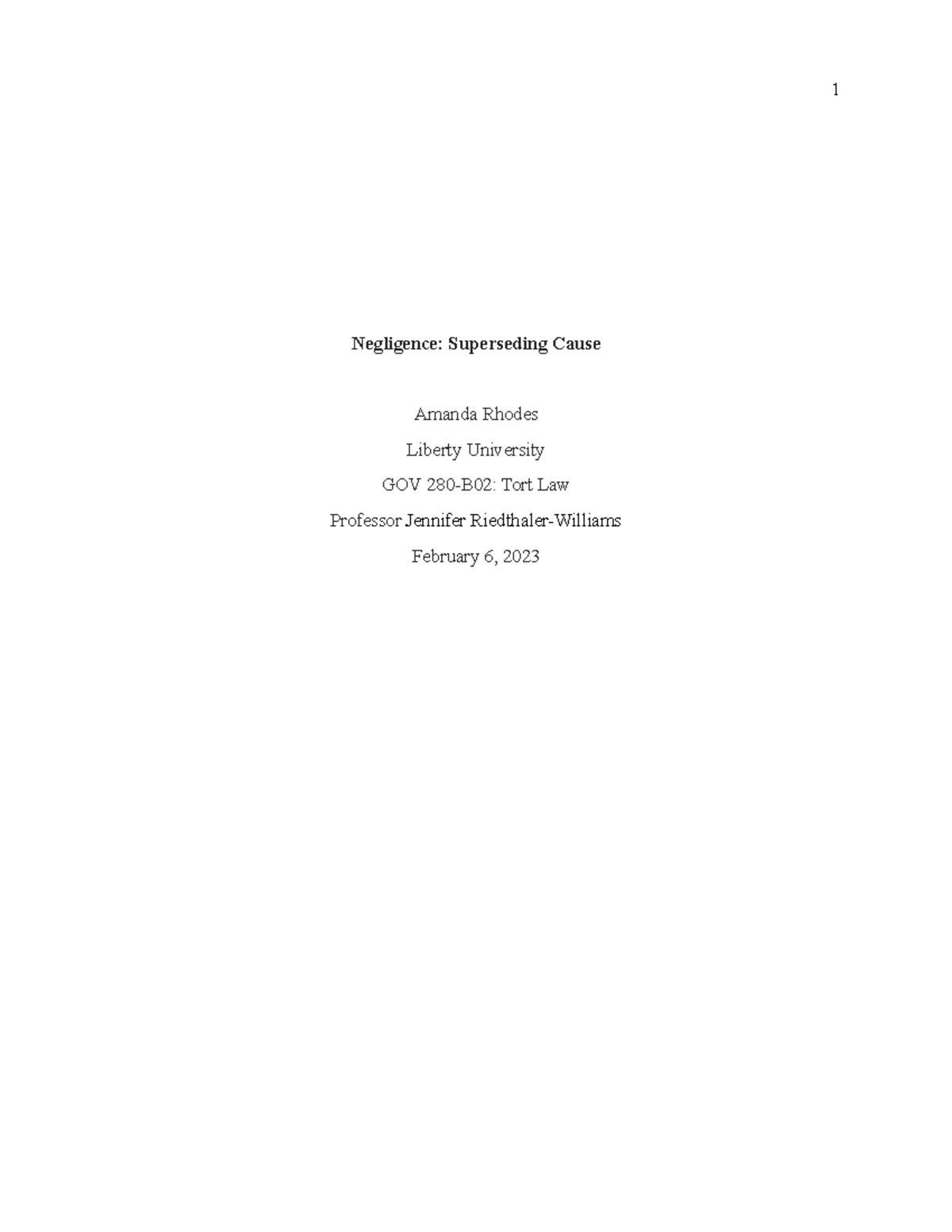 DB Post 1 Govt 280 - Negligence & Superseding Cause Analysis - Studocu