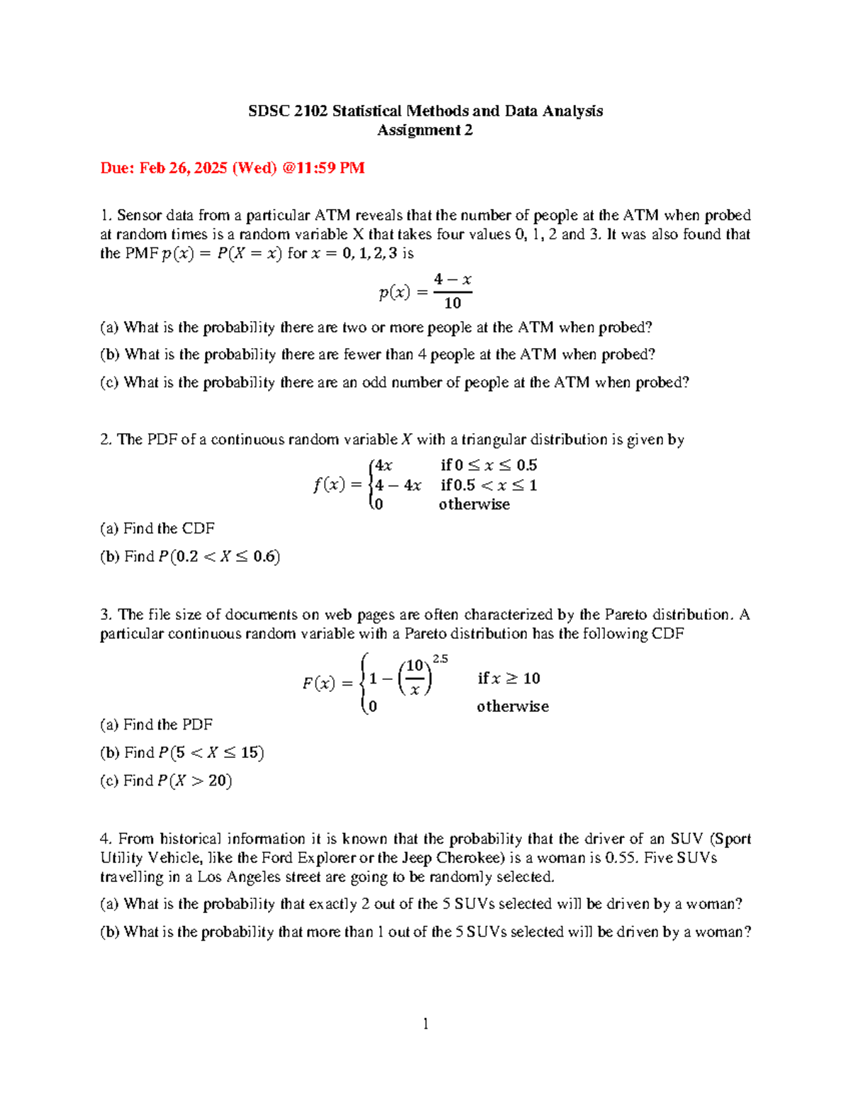 SDSC2102 Assignment - 1 SDSC 2102 Statistical Methods and Data Analysis ...