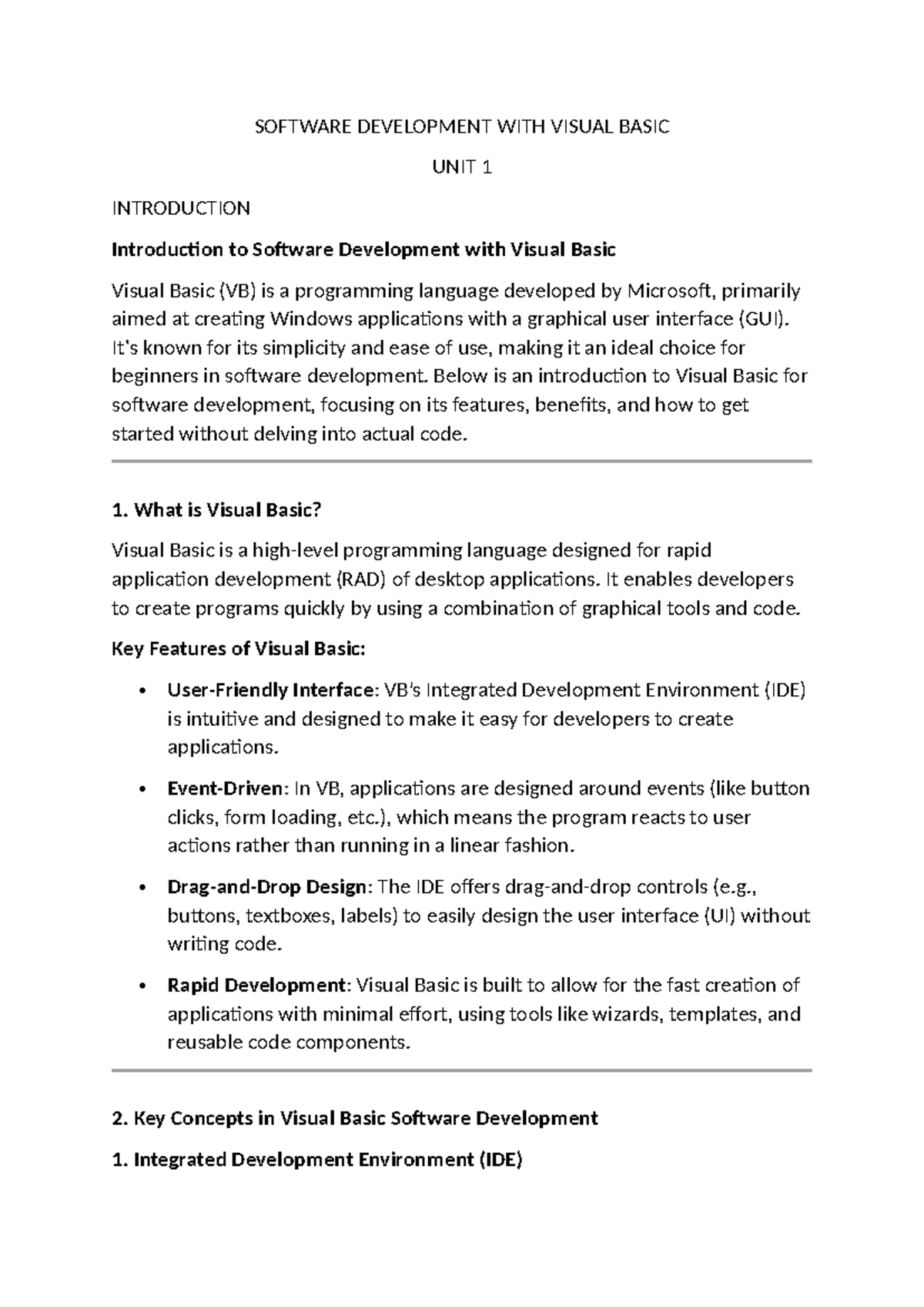 Software Development WITH Visual Basic - SOFTWARE DEVELOPMENT WITH ...