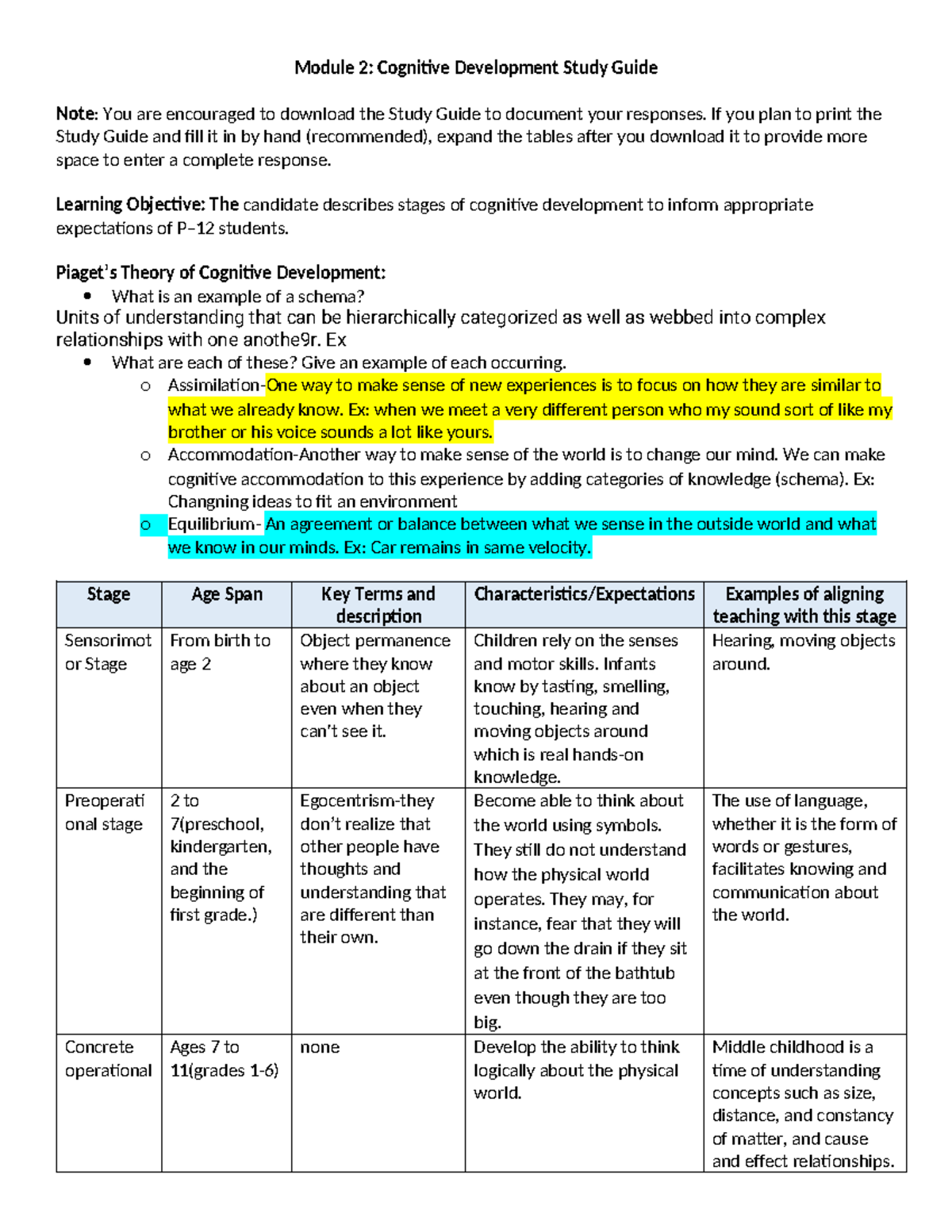 D094 d307 m2 study guide-pamela hernandez - Copy - Module 2: Cognitive ...