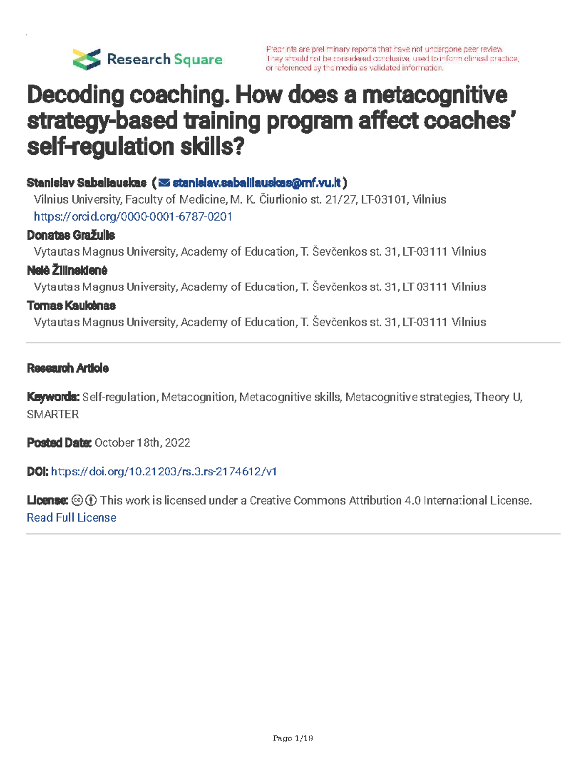 Metacognitive Training Program's Impact on Coaches' Self-Regulation ...