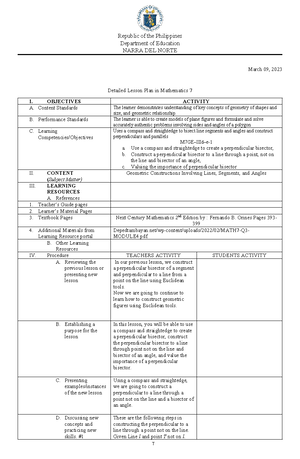 LP in Math 7 W2D2 - Lesson Plans for Grade 7 Third/ Fourth Quarter ...