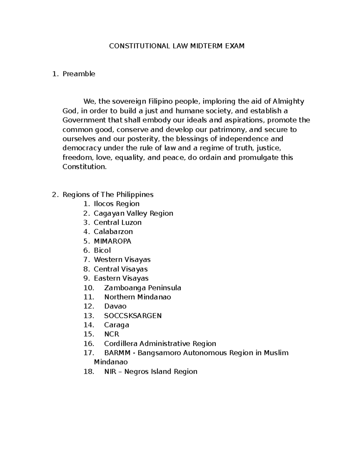 CONSTITUTIONAL LAW MIDTERM EXAM 1: Key Pointers and Concepts - Studocu