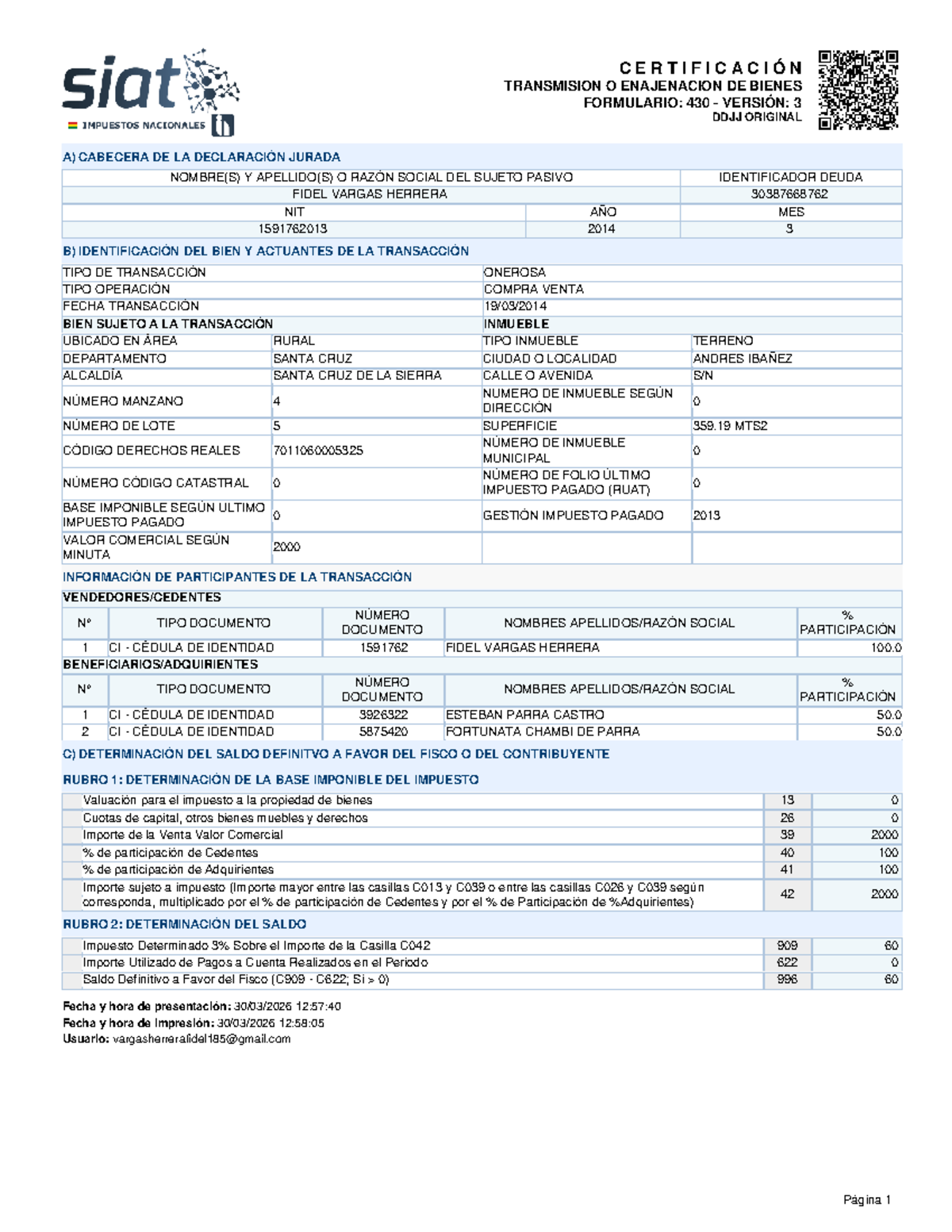 Certificación de Transmisión de Bienes - Formulario 430, Versión 3 ...