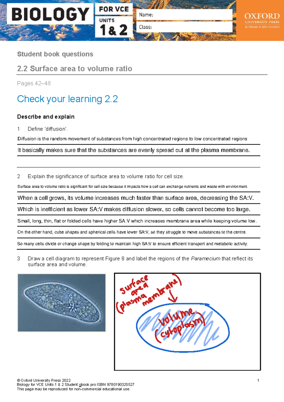 VCE Biology Unit 1 & 2: 2.2 Surface Area to Volume Ratio Questions ...