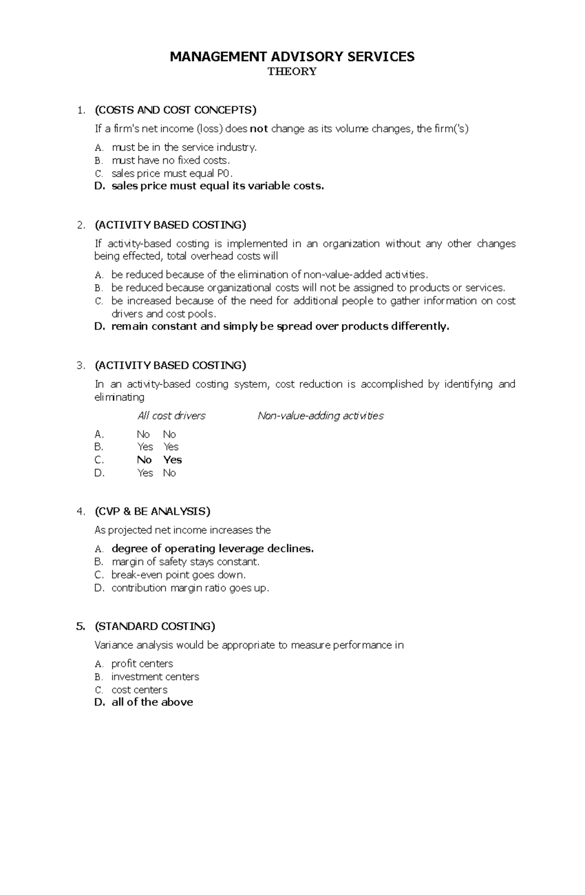 MAS- Management Advisory Services: Theories & Concepts Notes - Studocu