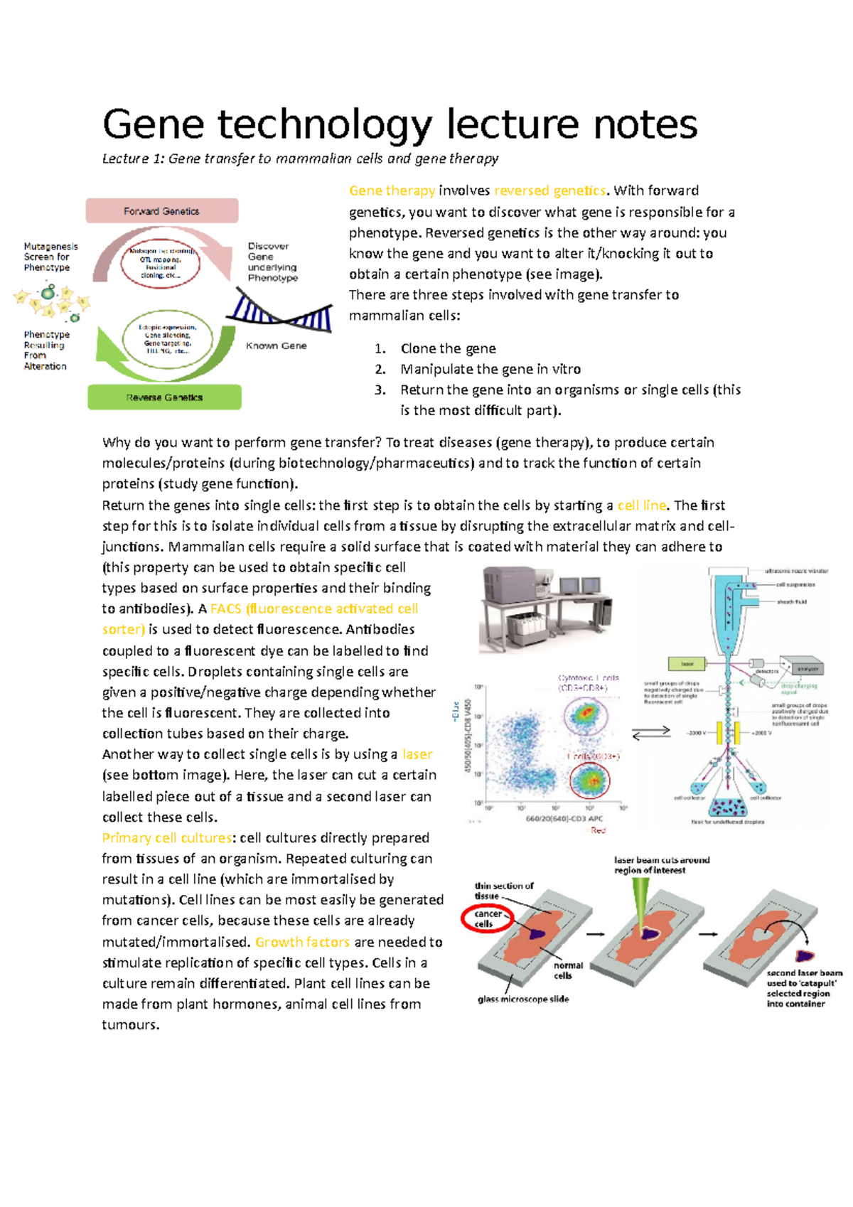 Gene Technology Lecture Notes (BIO 101): Gene Transfer & Editing ...