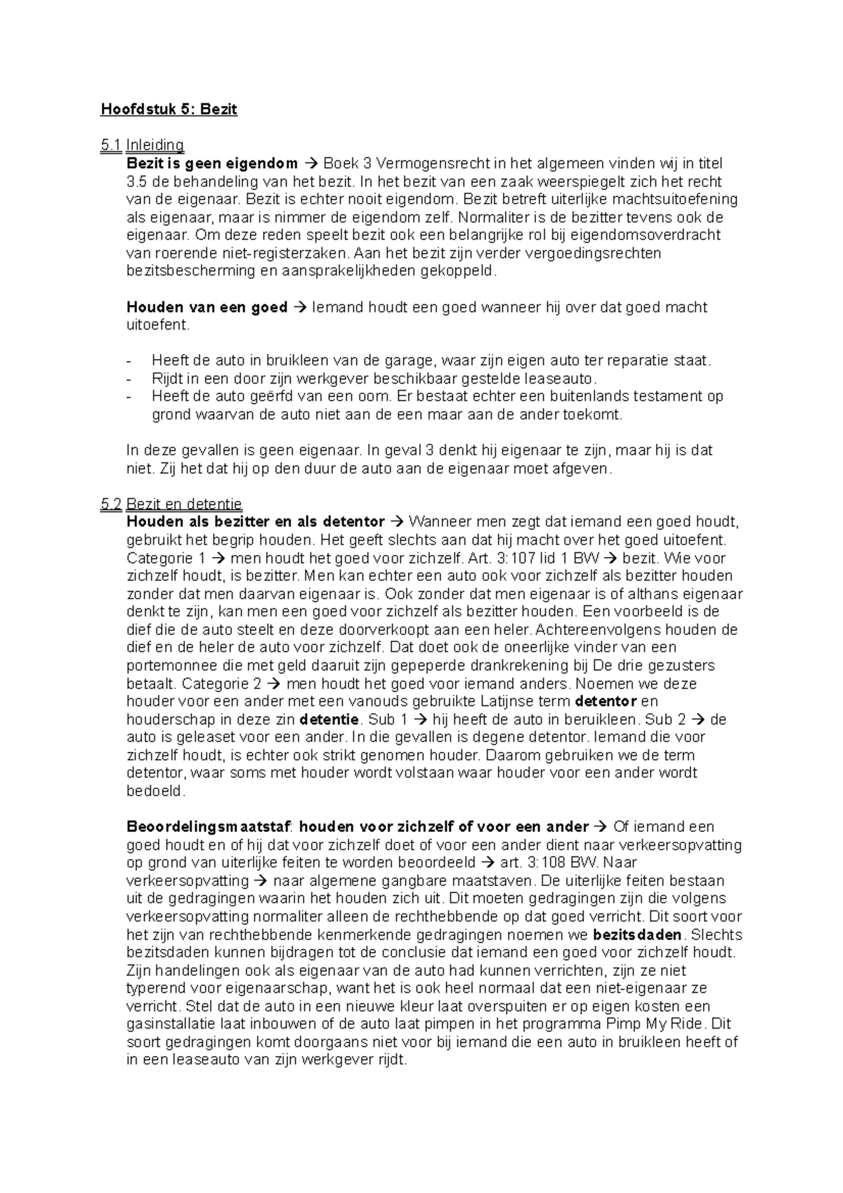 Hoofdstuk 5: Bezit en de Rechtsgevolgen in Vermogensrecht - Studeersnel