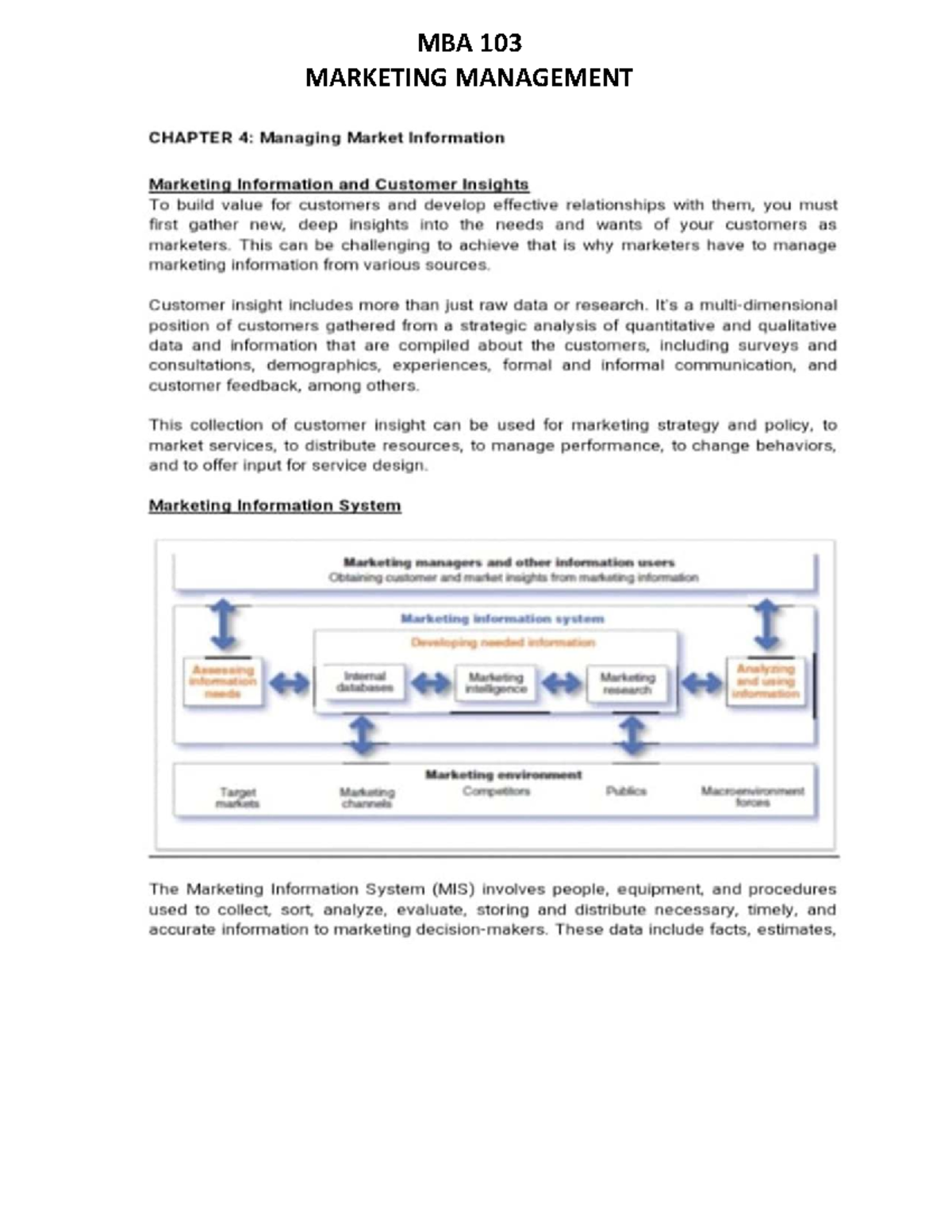MBA 103 Marketing Management: Chapter 4 - Managing Market Information ...