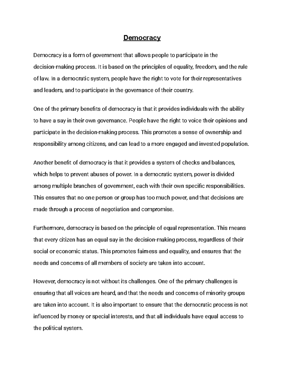 The Principles and Challenges of Democracy: An Overview - Studocu