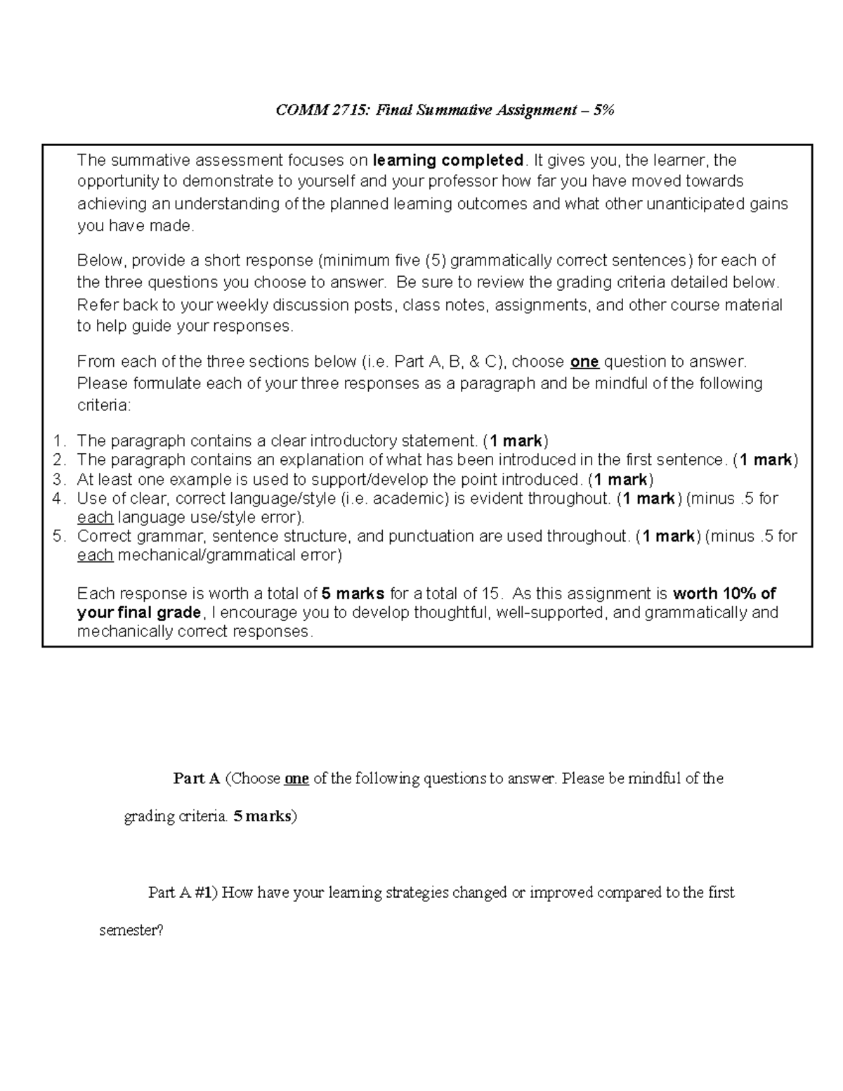 Final Summative Assignment Insights - COMM 2715 - Studocu