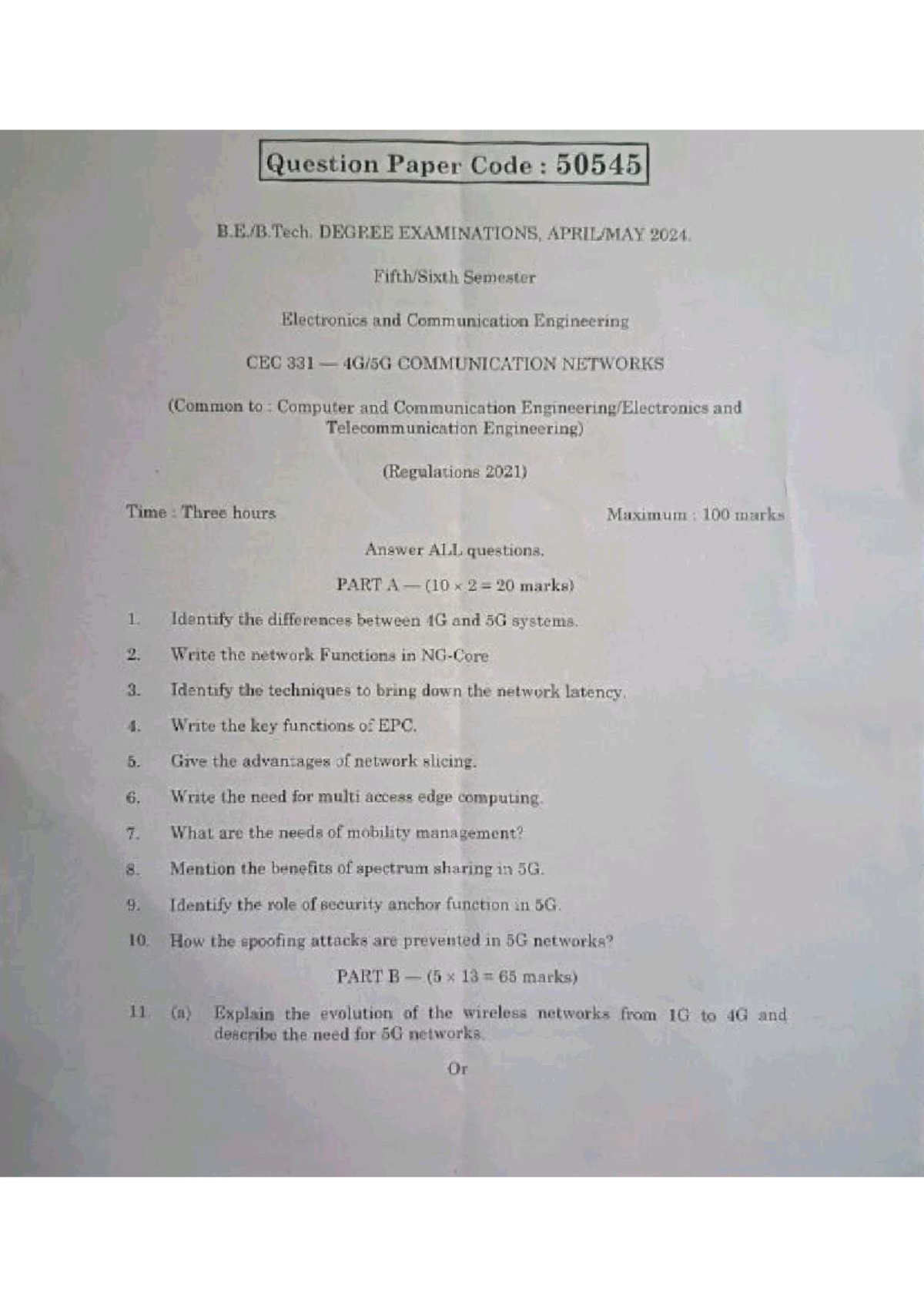 CEC 331 Communication Networks - April-May 2024 Question Paper - Studocu