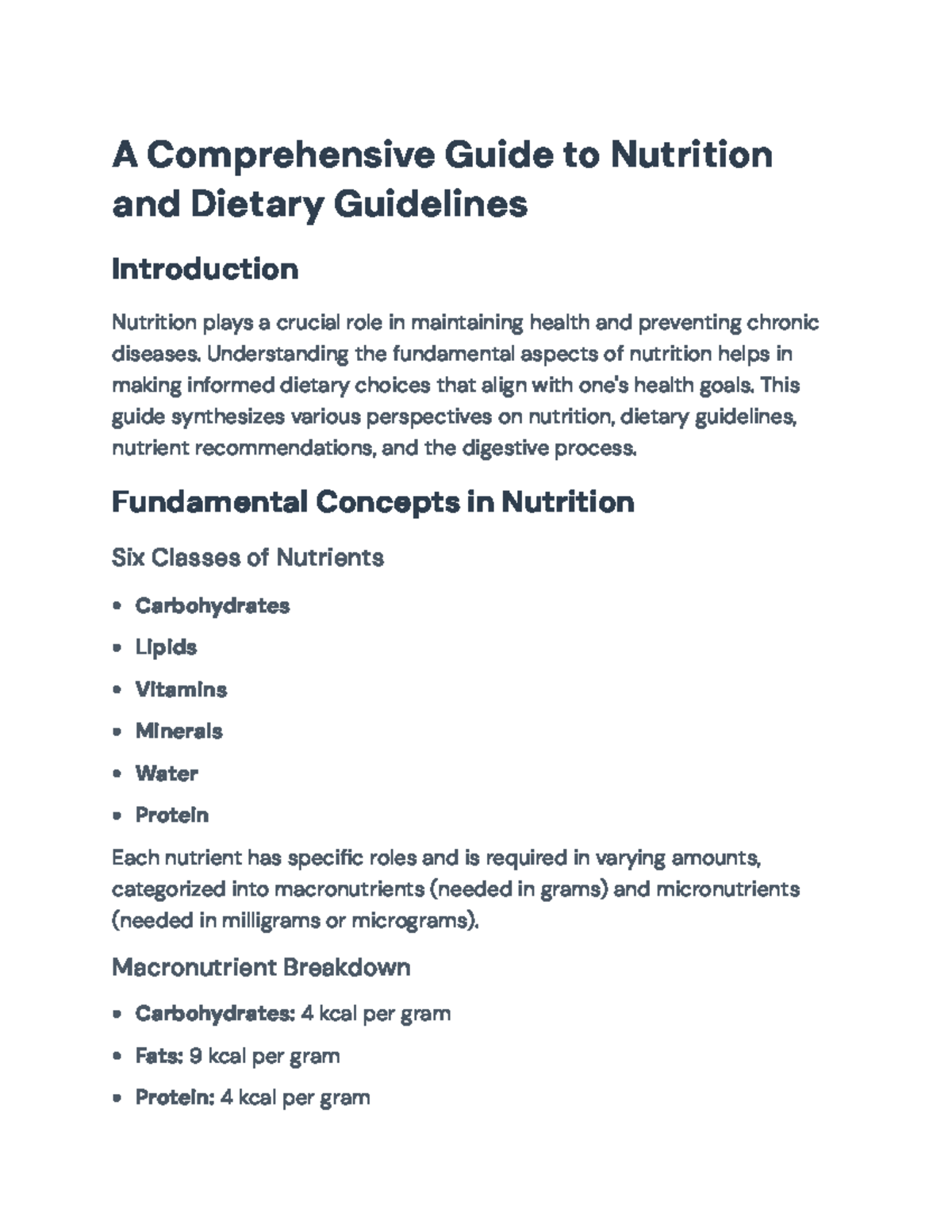 Comprehensive Guide to Nutrition and Dietary Guidelines (Course Code ...