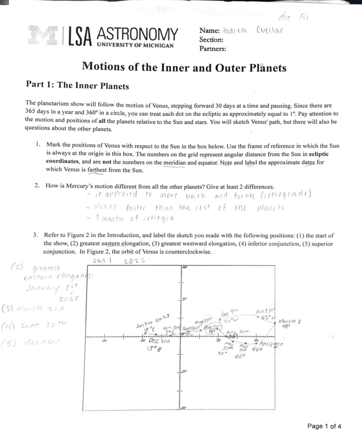 ASTRO101 Lab #1: Exploring the Motions of Inner and Outer Planets - Studocu