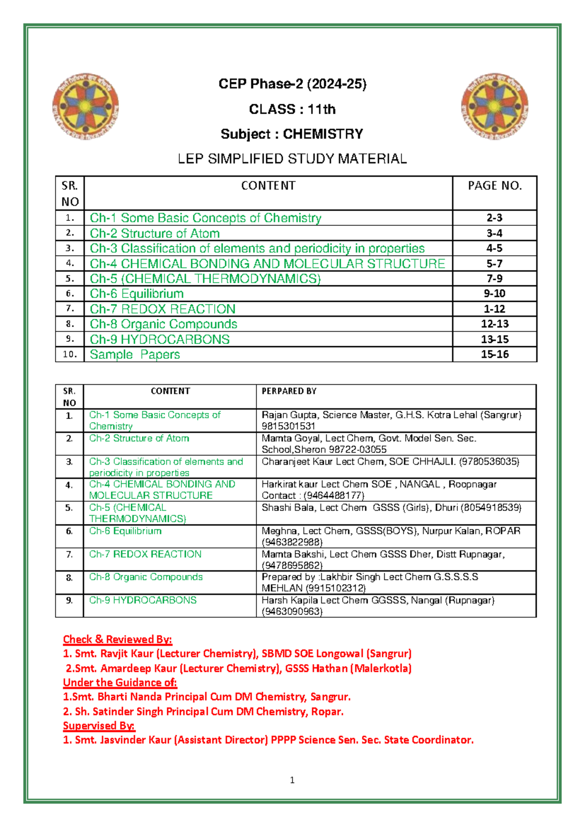LEP Chemistry Class 11 Study Material and Important Concepts - Studocu